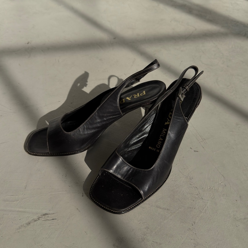 Prada Black Leather Open Toe Heels - Picture 2 of 5